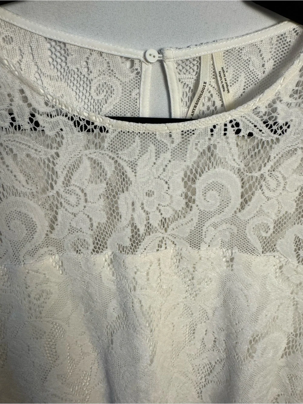Anthropologie Ivory Floral Lace Puff Sleeve Blouse Top Medium M